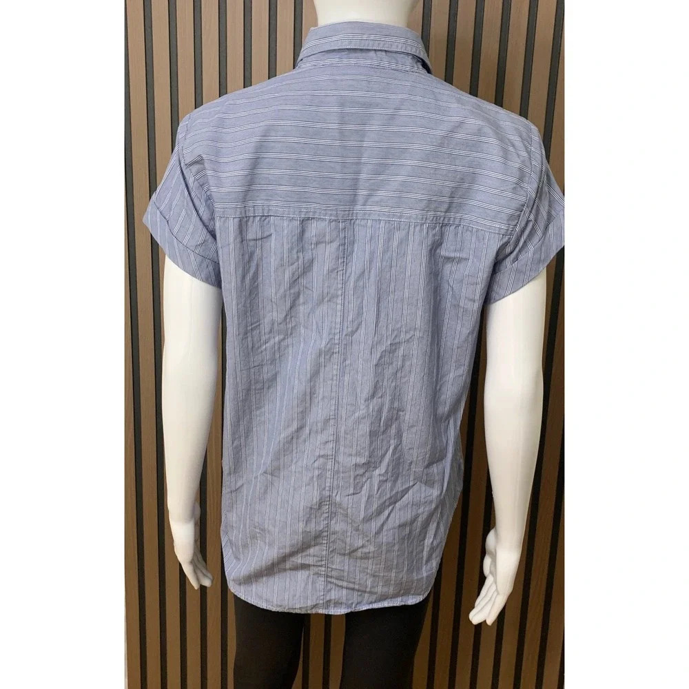 J.Crew Women's Blue White Striped Short Sleeve Button Down Cotton Shirt Size M